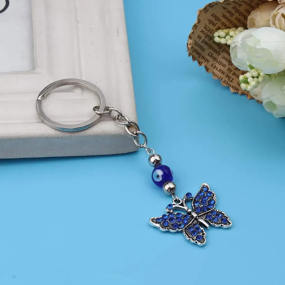 3ml turtle butterfly and elephant key chain set with nazars evil eye bead for protection on keychain good luck pocket charm keychains for women spiritual animal