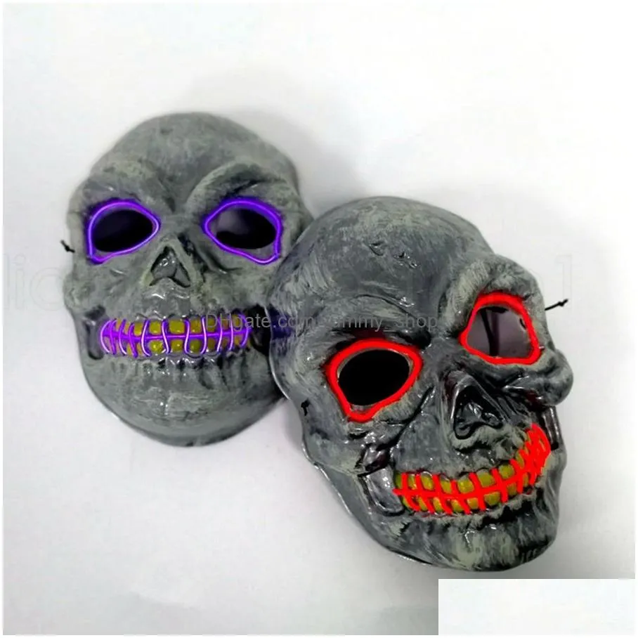 skull glowing mask costume led party mask for horror theme cosplay el wire halloween masks halloween party supplies rra2126