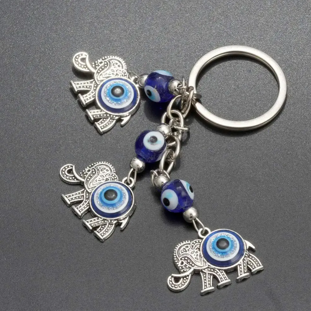 3ml blue evil eye keychain elephant blue eye turkish amulet nazar bead keyring good luck blessing charm for home car bag purse decoration