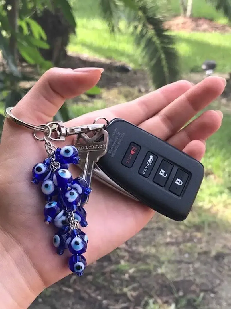 3ml lucky evil eye car hanging ornament/cluster keychain ring blue white black evil eyes beads rear view mirror accessories charm for good luck and blessing gift for men women