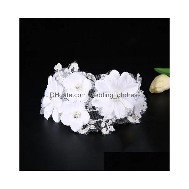 trendy flower headband tiara big girls hair jewelry handmade pearl rhinestones wedding bride hair accessories a8492