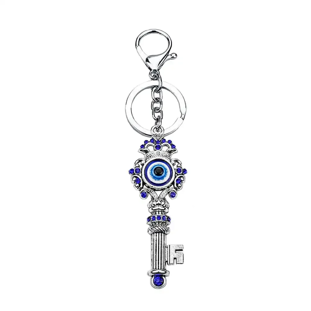 3ml lucky elephant and blue evil eye keychain ring with blue crystal rhinestones and resin evil eye beads handbag