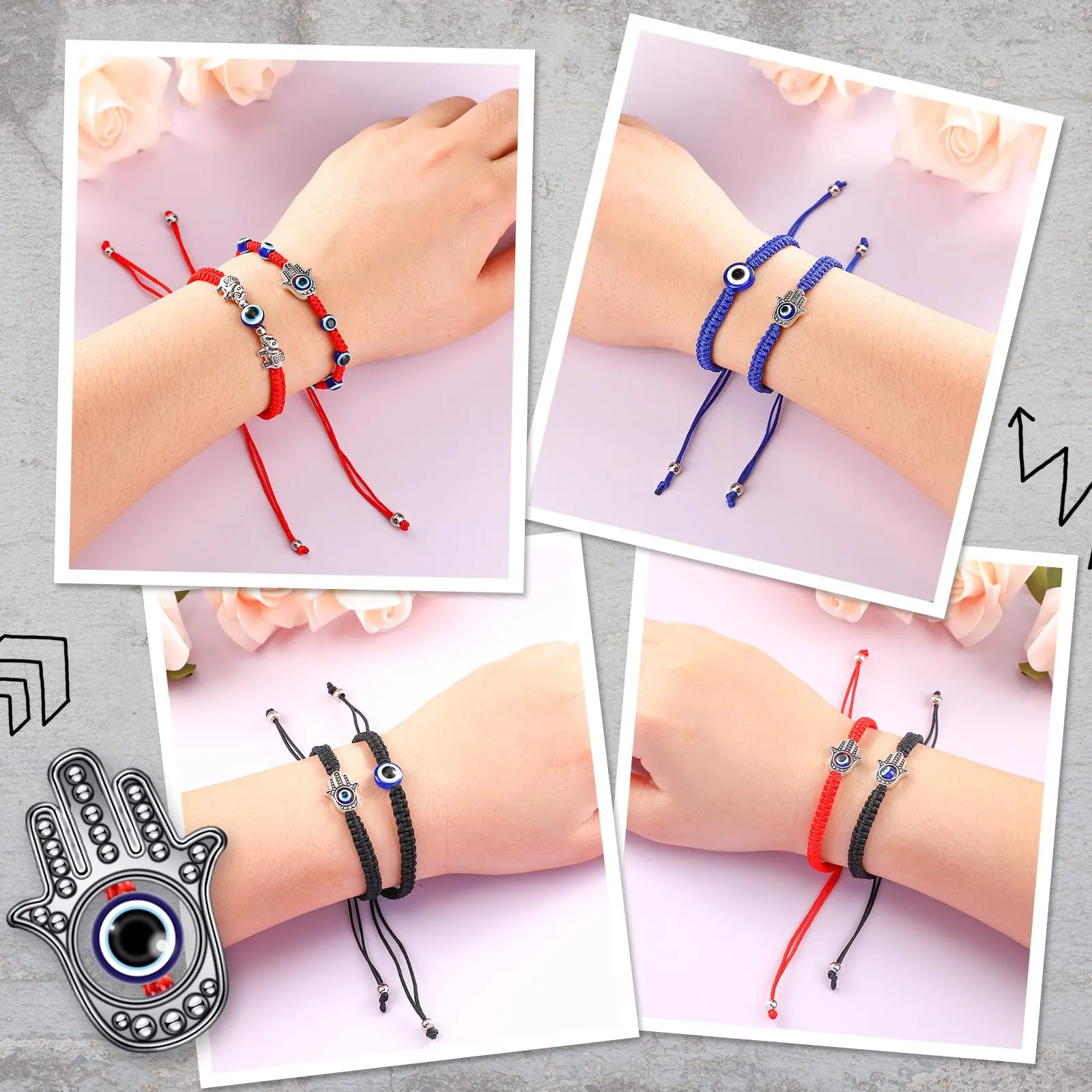 evil eye bracelets for women handmade lucky bracelet mexican bracelets red blue black rope string protection bracelets hasma hand bracelet thread adjustable bracelets for women men teens