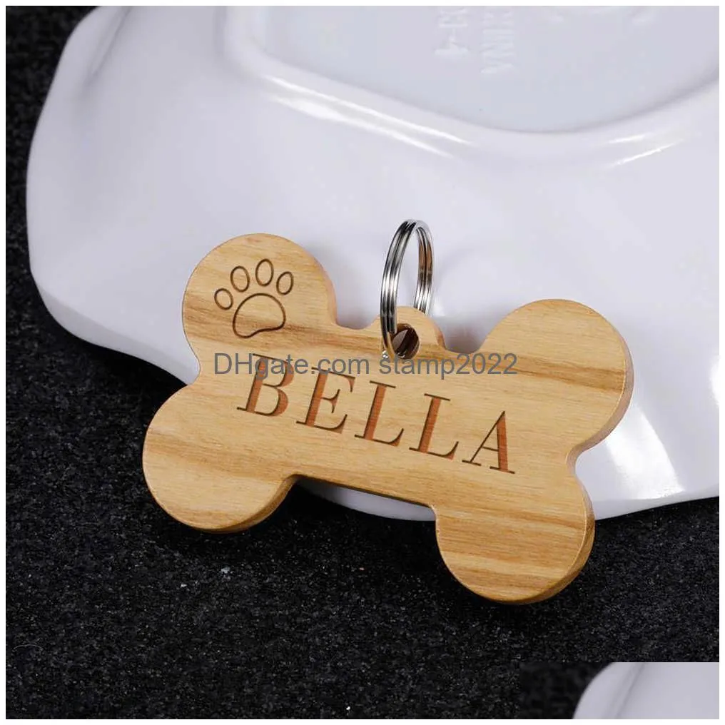 wood engraving pet name tags collars keyring pendant for puppy pets dog id tag personalised engraved id tags nameplate l230620