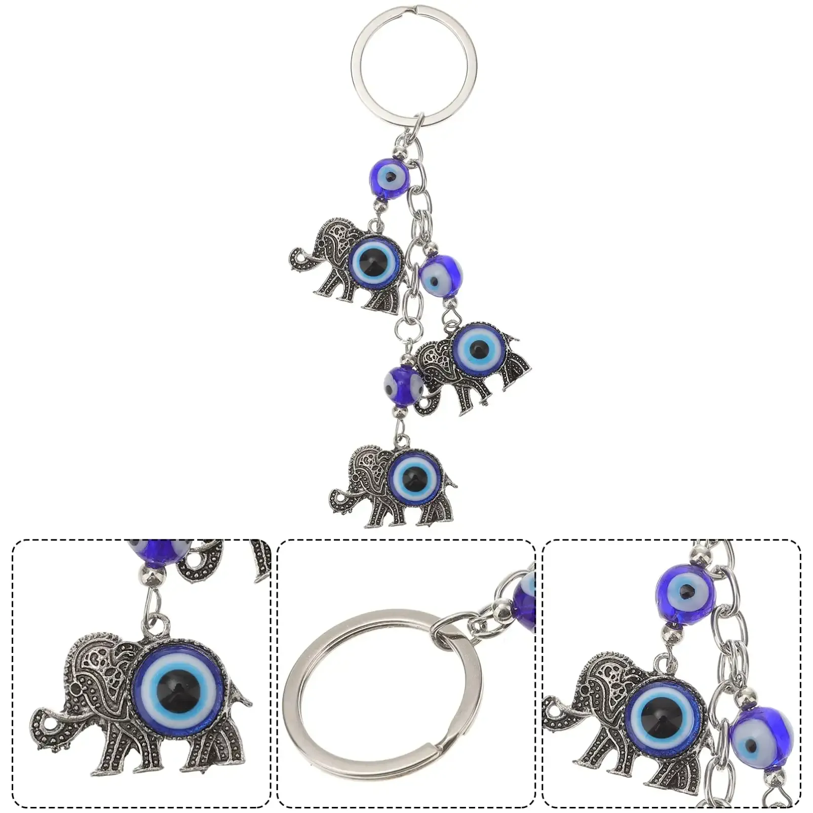 3ml turkish blue evil eye with lucky elephant amulet keychain feng shui keychain nazar bead keyring good luck blessing charm for protection gifts