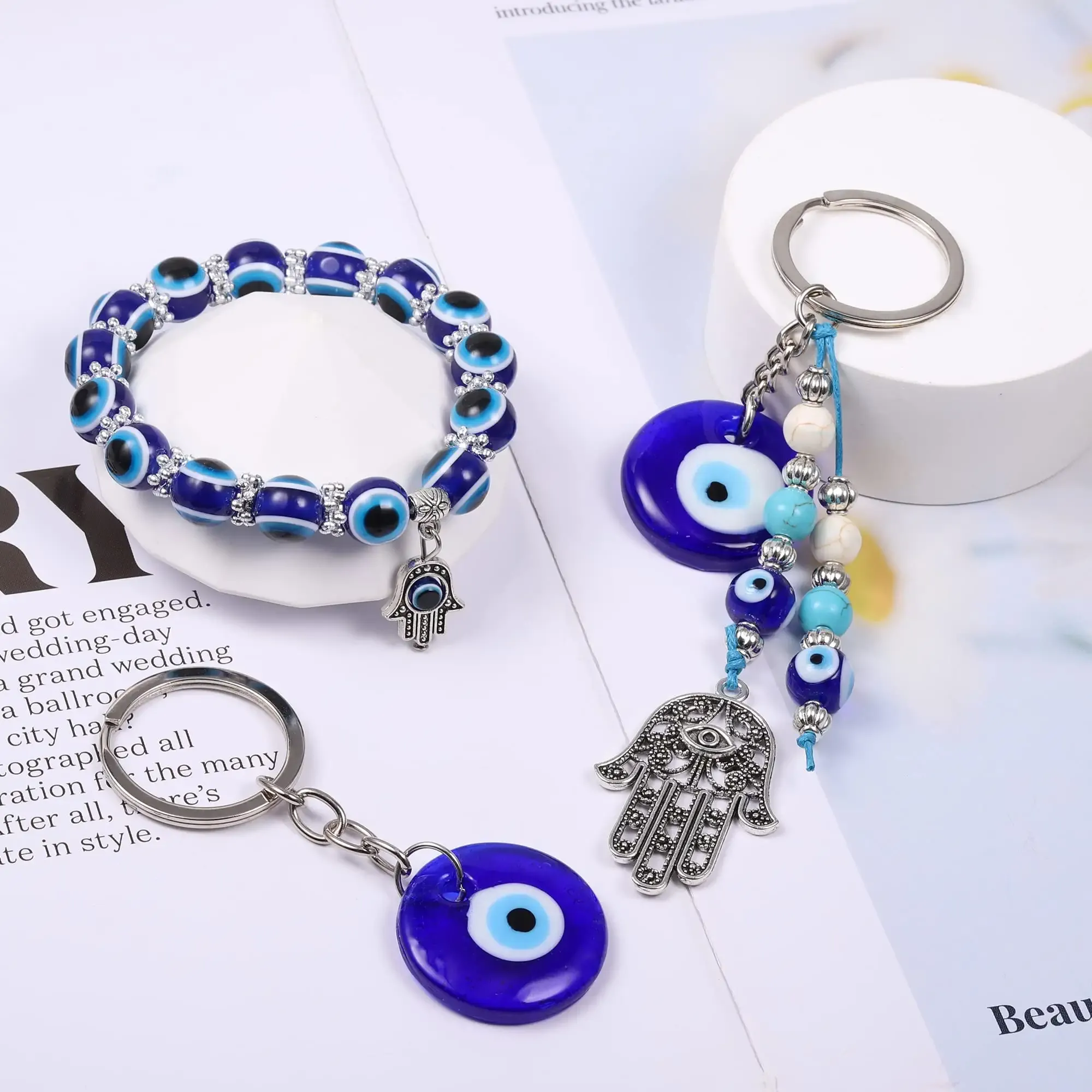 3ml evil eye hamsa hand keychains and bracelets set protection blue evil eye hamsa hand decor