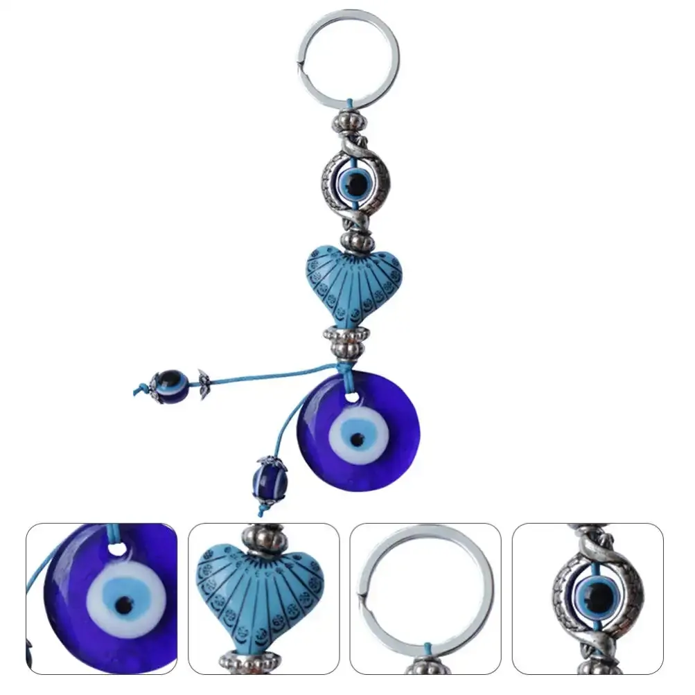 3ml blue evil eye keychian turkish evil eye key ring blessing protection hamsa key holder muslim amulet purse handbag pendant with box for gift mainly blue