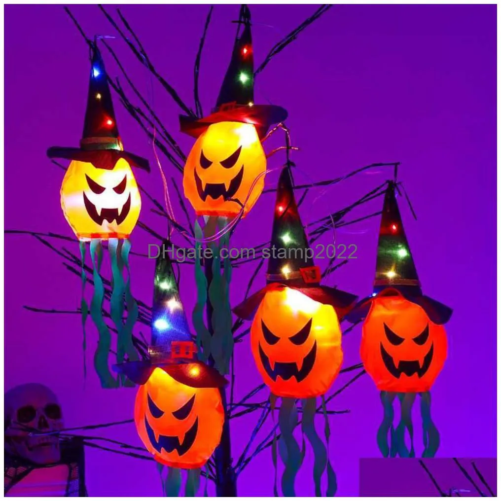 other festive party supplies pumpkin led halloween decoration flashing light gypsophila ghost festival dress up glowing ghost hat lamp decor hanging lantern