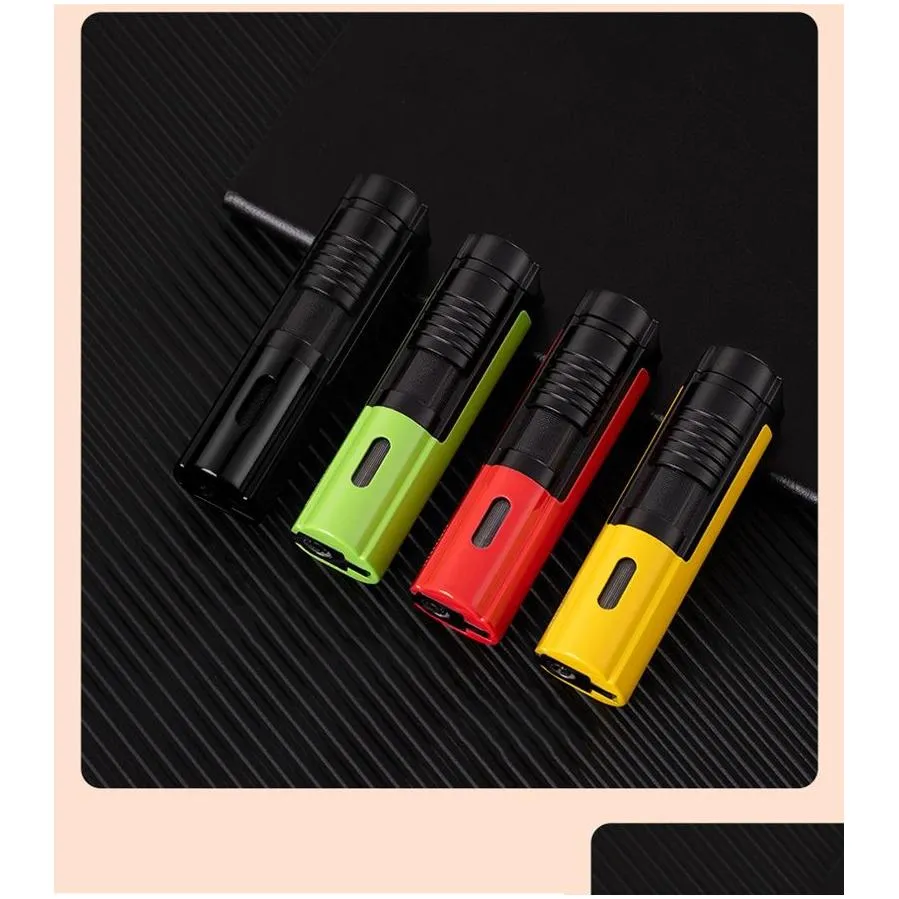  gas lighter torch windproof metal visible gas window turbo butane 3 flame multifunction with cigar cutter lighters smoking