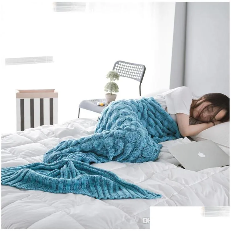 10 colors mermaid tail blanket crochet mermaid blanket for adult kids super soft all seasons sleeping knitted blankets