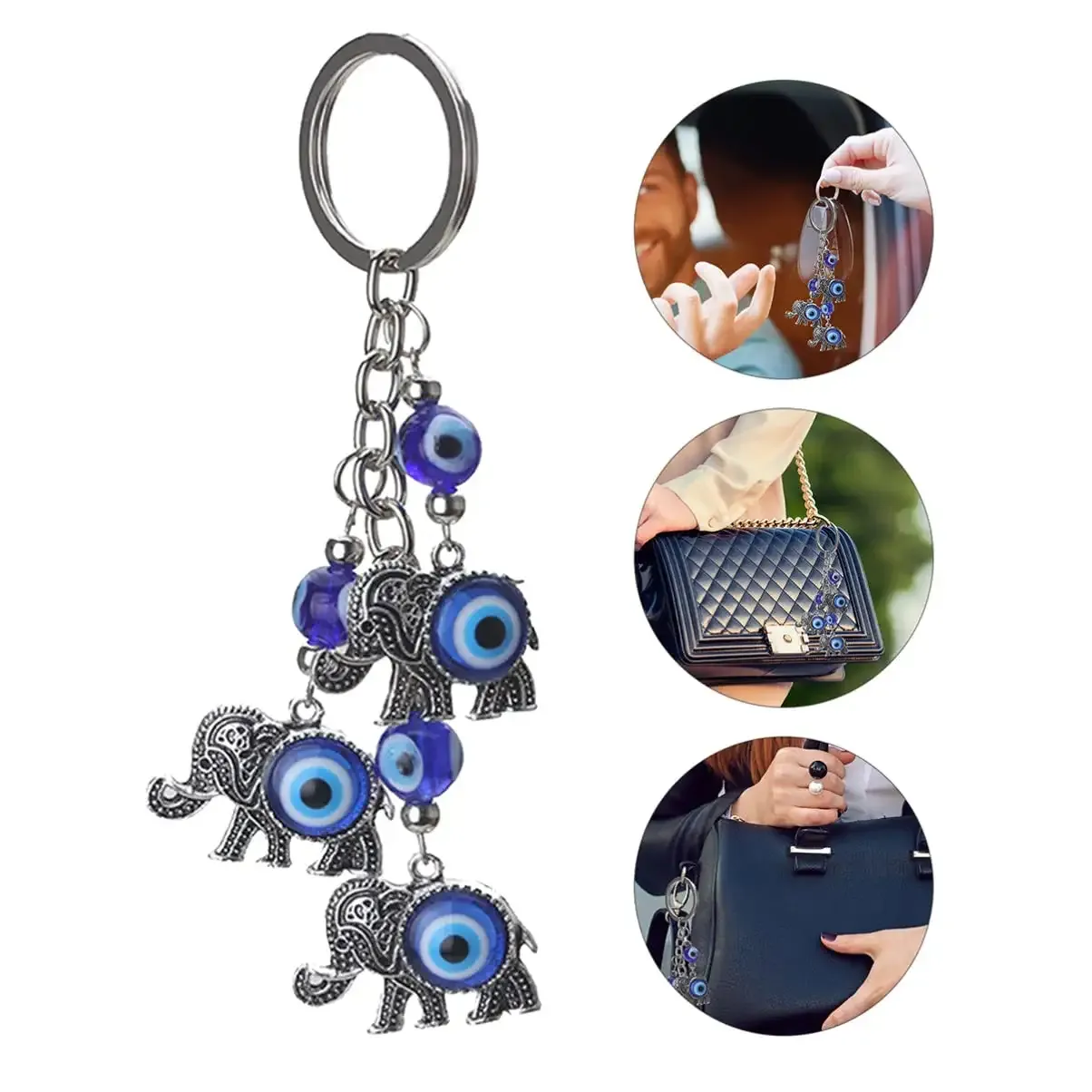 3ml keyring key chain turkish elephant blue evil eyes hanging ornament keychain pendant bag key ring blue eye pendants amulet home protection and good luck charm gift