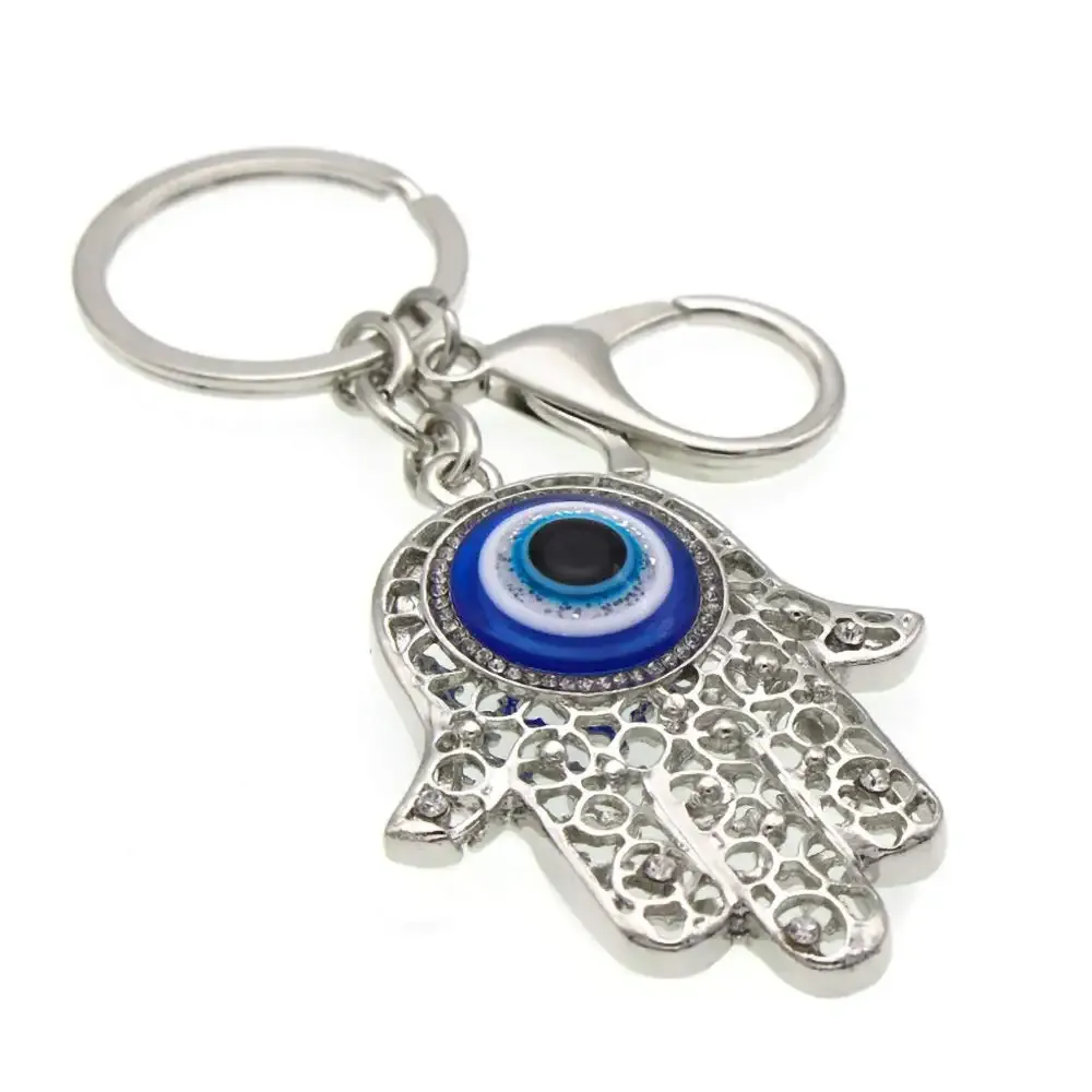 3ml blue evil eye hamsa hand keychain crystal keychain charm purse pendant handbag bag decoration holiday ornament silver