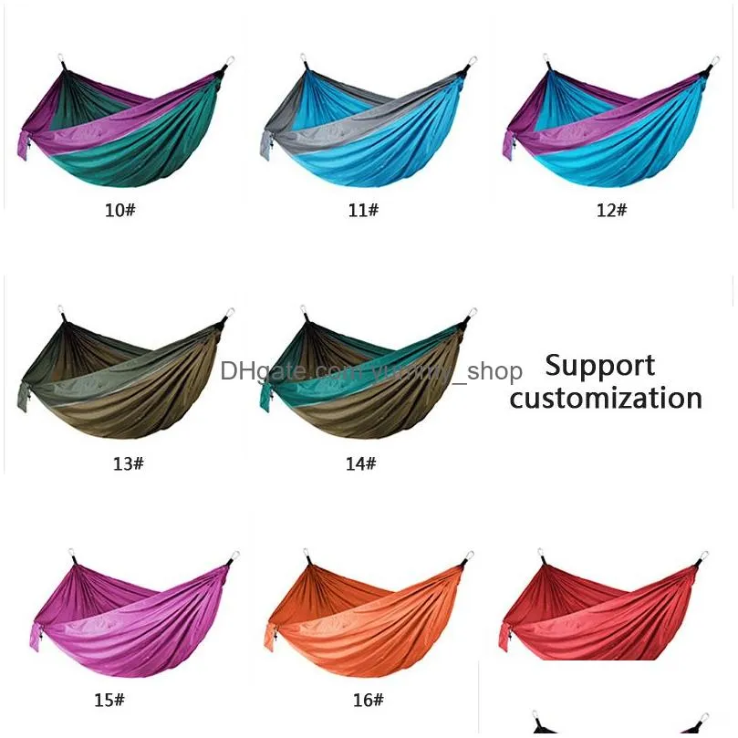 outdoor parachute cloth hammock foldable field camping swing hanging bed nylon hammocks with ropes carabiners 12 color dh1338