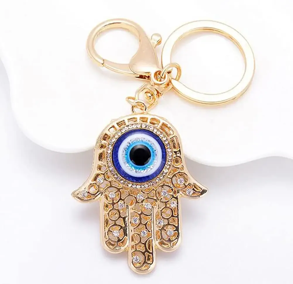 3ml blue evil eye on a hamsa crystal rhinestone keychain key chain sparkling key ring charm purse pendant handbag bag decoration holiday gift multicolor fs82301