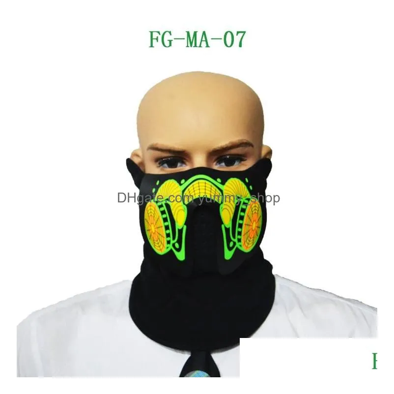 61 styles el mask flash led music mask with sound active for dancing riding skating party voice control mask party masks cca10520