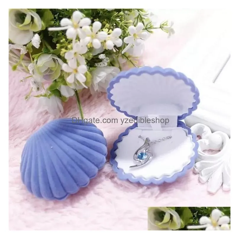 velvet shell shape jewelry boxes for pendant necklaces women luxury wedding engagement gift case packaging display