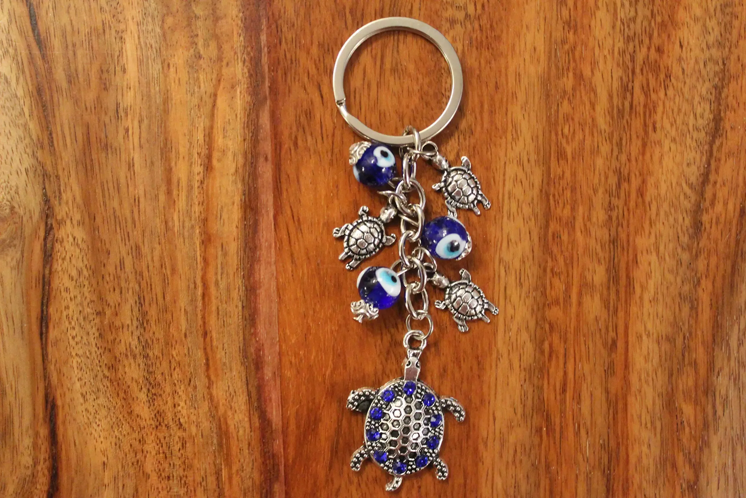 3ml bravo team lucky turtle with blue crystal and 3 evil eye beads and 3 small turtle keychain ring sign for good luck and blessing home bags car rear view mirror hanging accessories