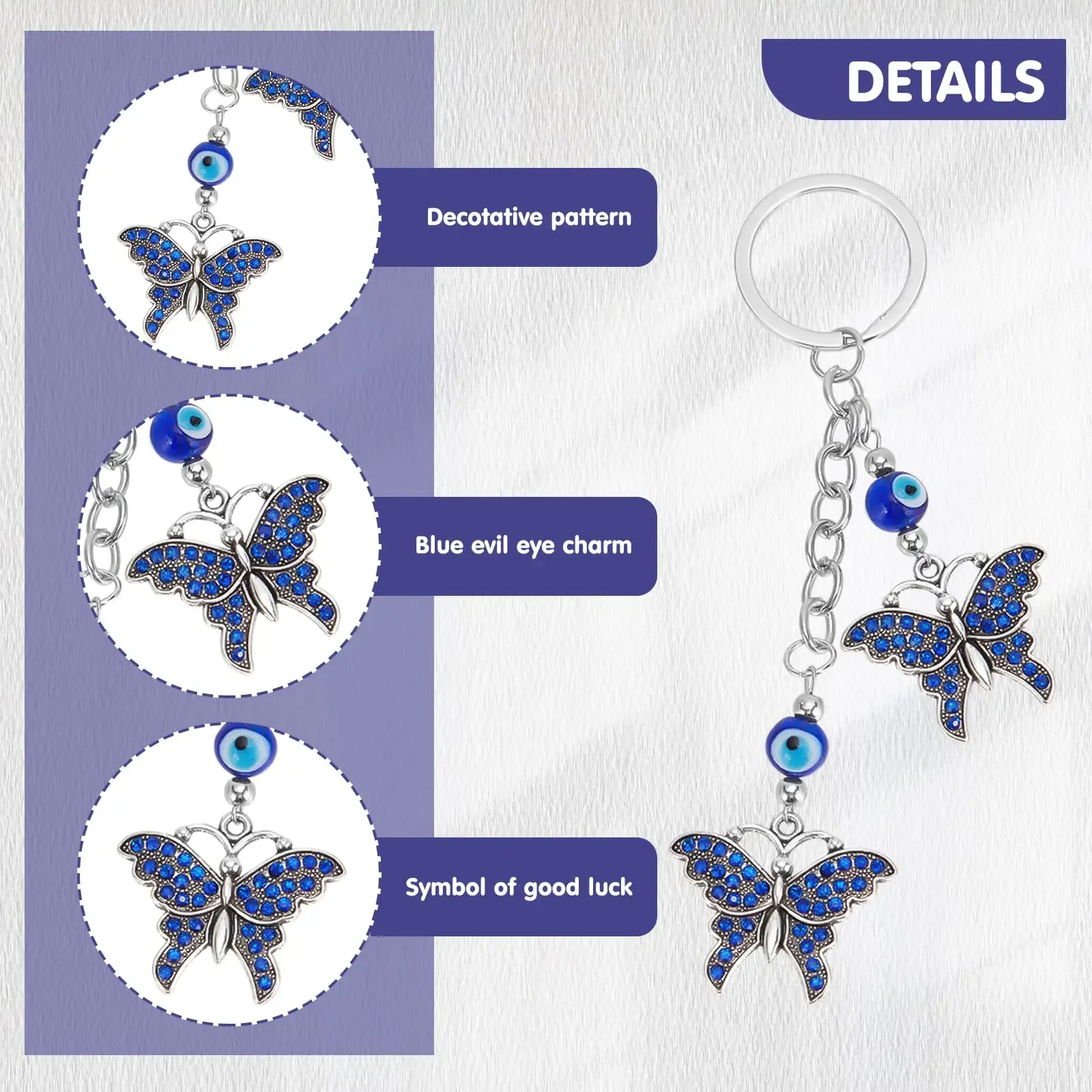 3ml lucky evil eye keychain 5 styles tree of life charms butterfly starfish pendants blue good luck key holder amulet artificial keychains for car keychain handbag decoration