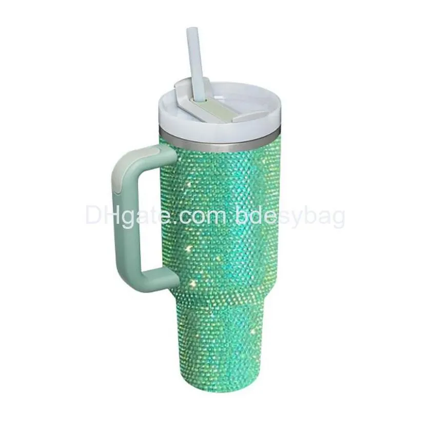 commuter travel mugs 50pcs 40oz handle insated with lids and sts stainless steel coffee tumbler termos cups inlaid rhinestones that