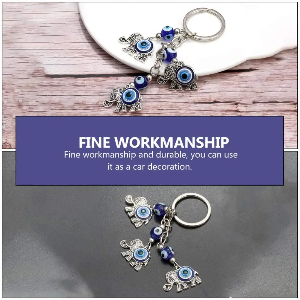 3ml blue evil eye keychain elephant blue eye turkish amulet nazar bead keyring good luck blessing charm for home car bag purse decoration