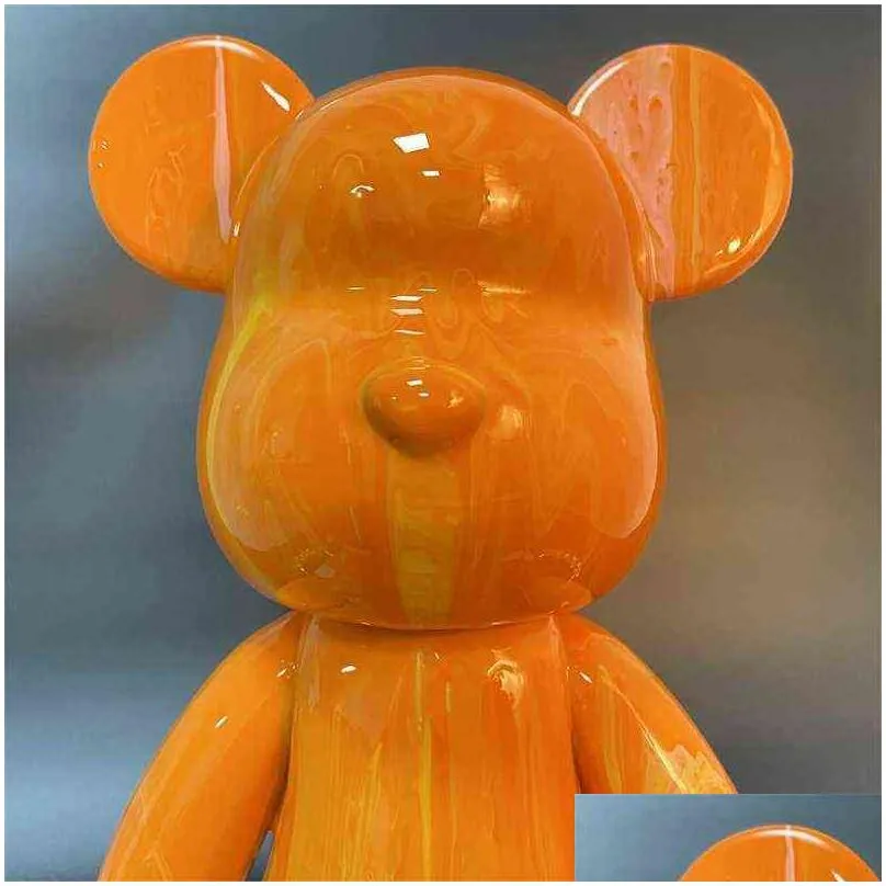 diy fluid bear sculpture handmade parent-child toy 23cm graffiti painting bearbrick doll fluid violent bear toy gift home decor t220731