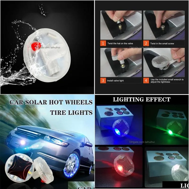 1 pc bicycle tire light car motorcycle tire valve light 15 kinds of flashing modes solar led valve light wheel decoration lamp