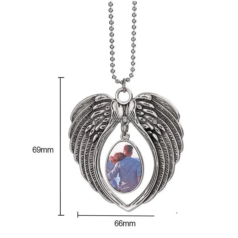 party favor sublimation blank diy metal pendant retro wings car ornament christmas pendant