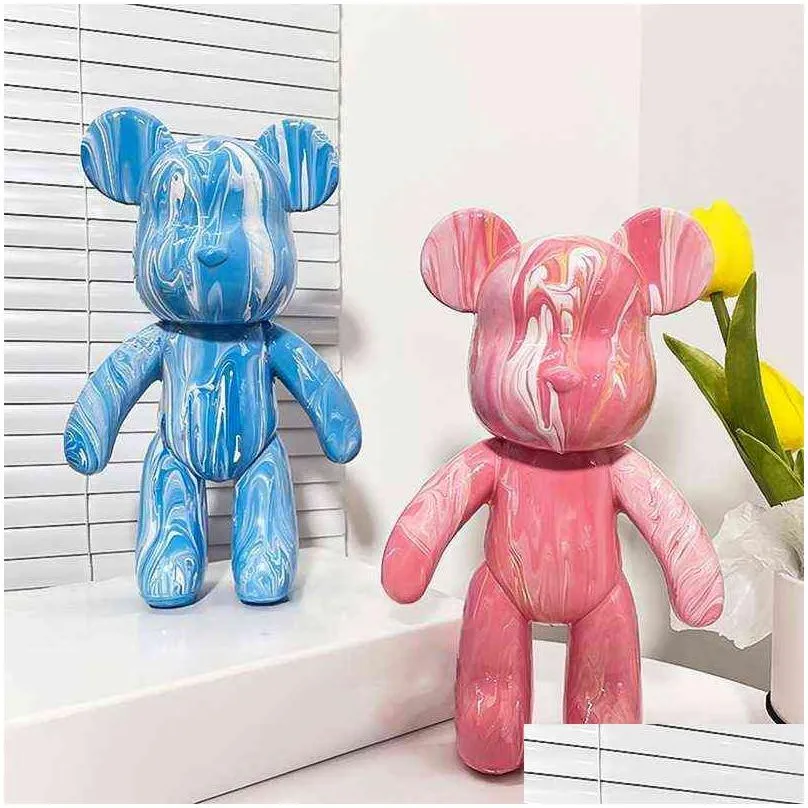 diy fluid bear sculpture handmade parent-child toy 23cm graffiti painting bearbrick doll fluid violent bear toy gift home decor t220731