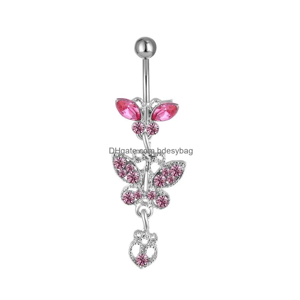 Navel & Bell Button Rings D0108 Bowknot Belly Navel Ring Mix Colors Drop Delivery Jewelry Body Jewelry Dhtkw