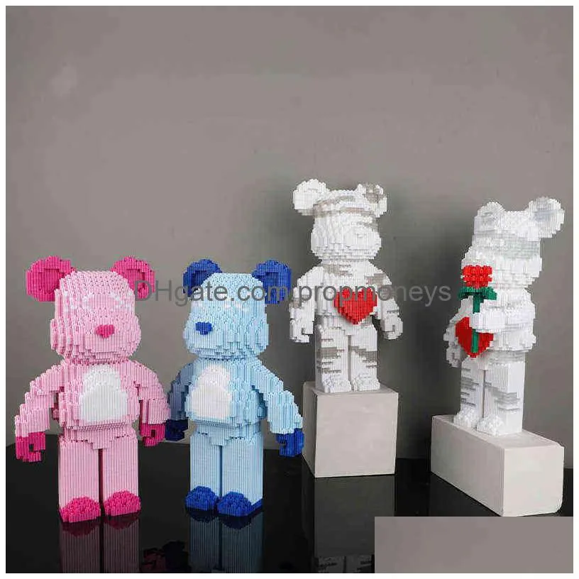 Blocks Color Net Red Love Violent Bear Series Assemble Building Block Toy Model Bricks With Lighting Set Anti Toys For Kids Gift Drop Dhvjl