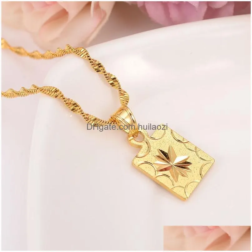 african dubaii india arab fashion shield pendant necklace set women party gift solid gold filled square earrings jewelry sets