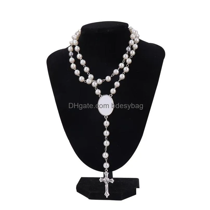 party favor sublimation rosary beaded necklace cross metal pendant wholesale