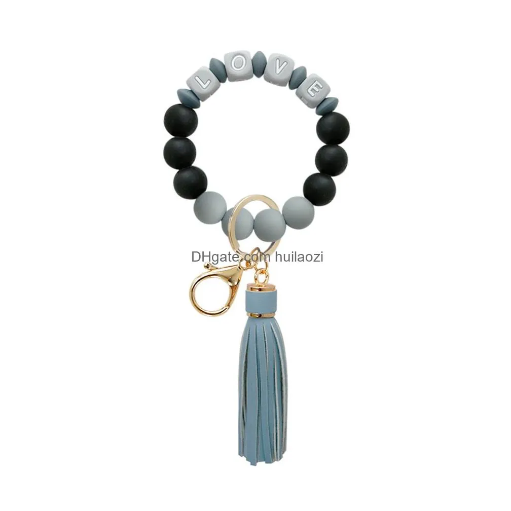 silicone love beads tassel charm bracelet key rings wrap wristband keychain hangs fashion jewelry will and sandy