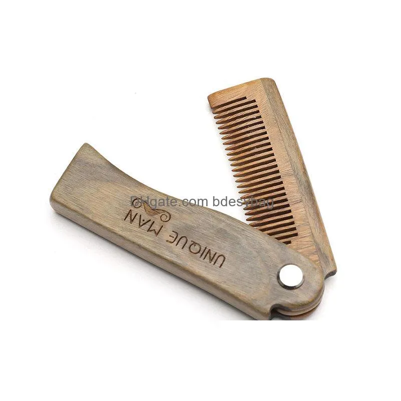 home natural sandalwood comb beard folding pocket comb hairbrush mens beardbrush