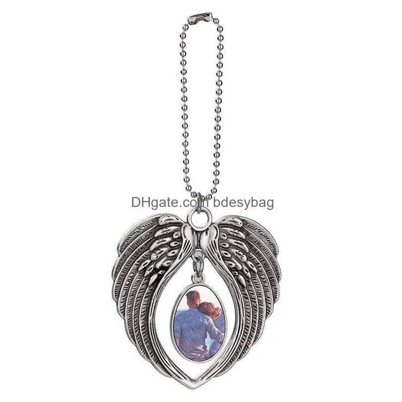 party favor sublimation blank diy metal pendant retro wings car ornament christmas pendant