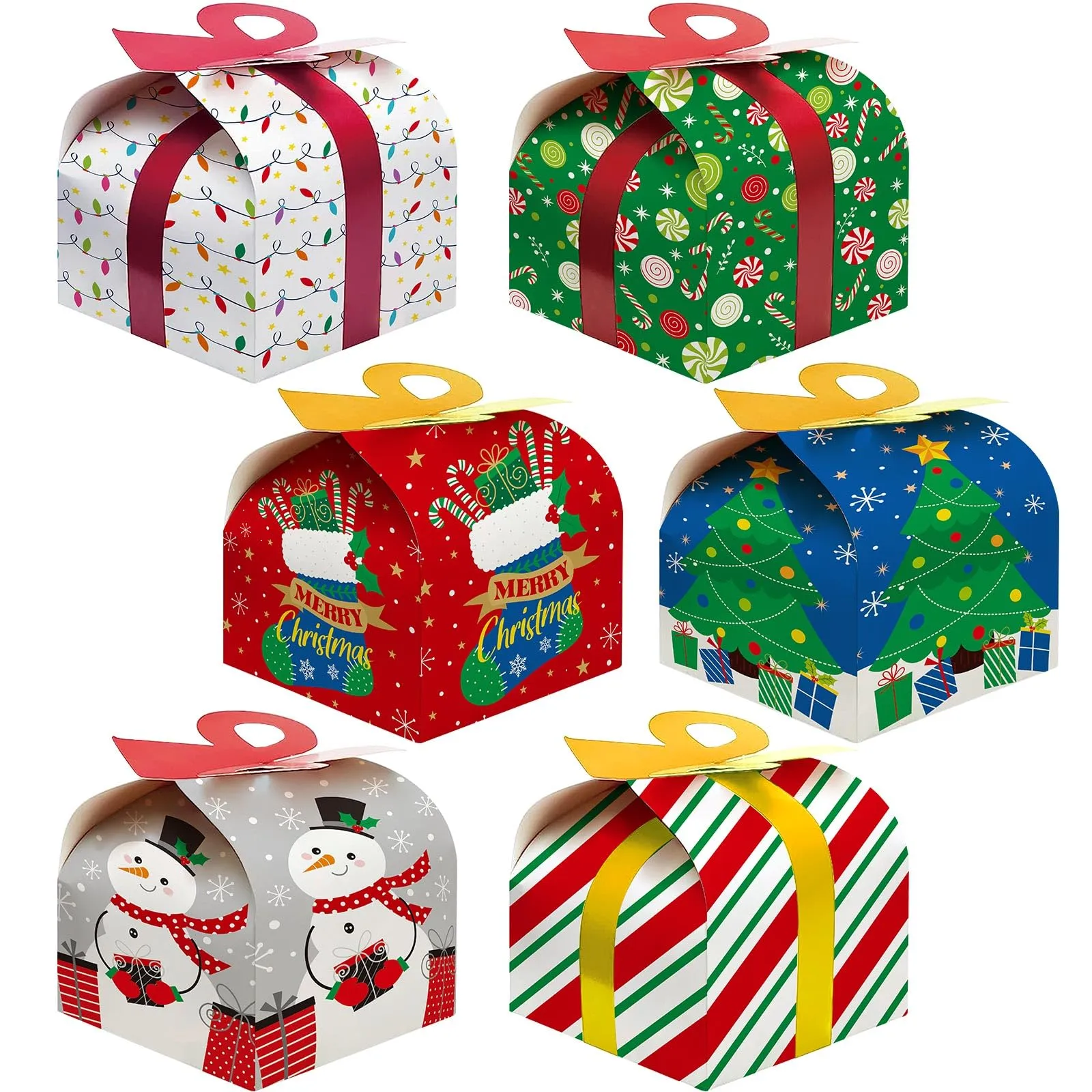 3d christmas treat boxes goody candy boxes with handles cardboard goody gift boxes with vibrant print for chocolate cookie wrapping holiday xmas party supplies favors cute style