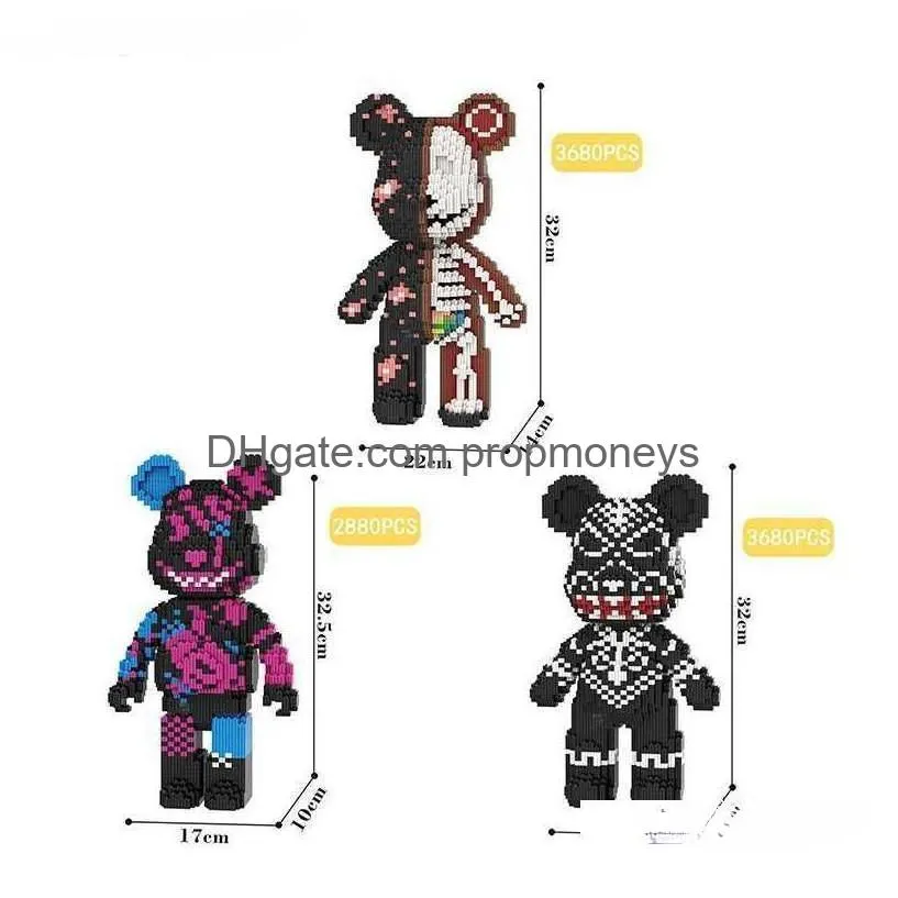 Blocks Blocks Cartoon Mini Love Violent Bear Bearbrick Colour Model With Light Building Block Micro Diamond Bricks Kids Toys Birthday Dhcak