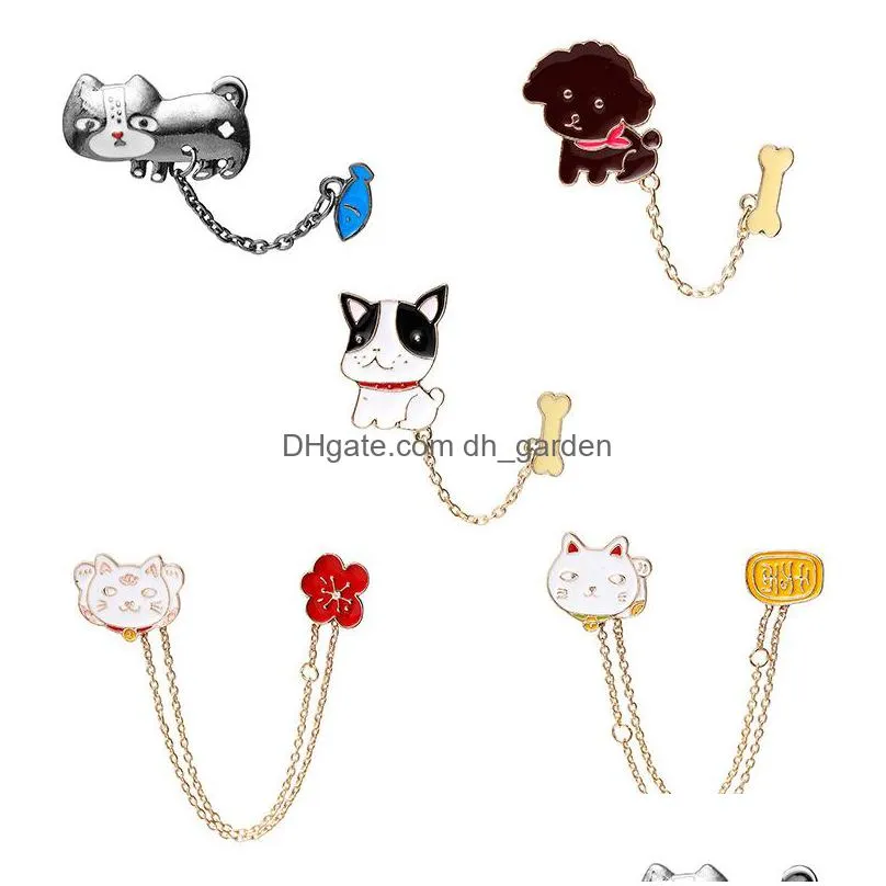 cat ball fish dog bone brooches cactus potted plant steamship animal chain tassel pins badges for kids cartoon jewelry