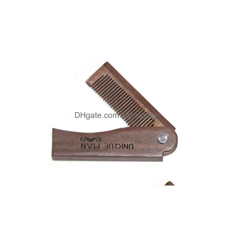 home natural sandalwood comb beard folding pocket comb hairbrush mens beardbrush