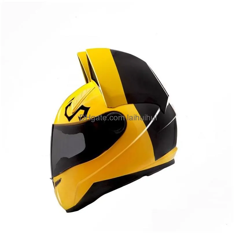 nitrinos motorcycle helmet full face with cat ears yellow color personality cat helmet fashion motorbike helmet size m /l/xl /xxl