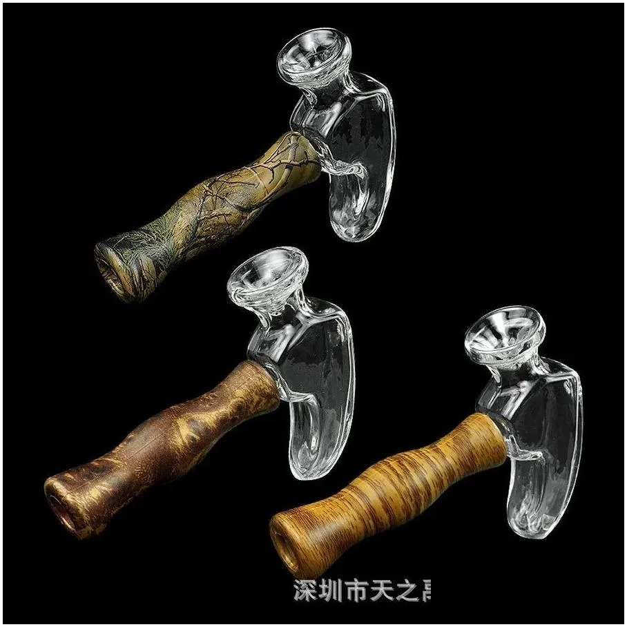 smoke shop silicone glass pipe cigarette hammer shape small pipe small portable pipe smoking set wholesale bong