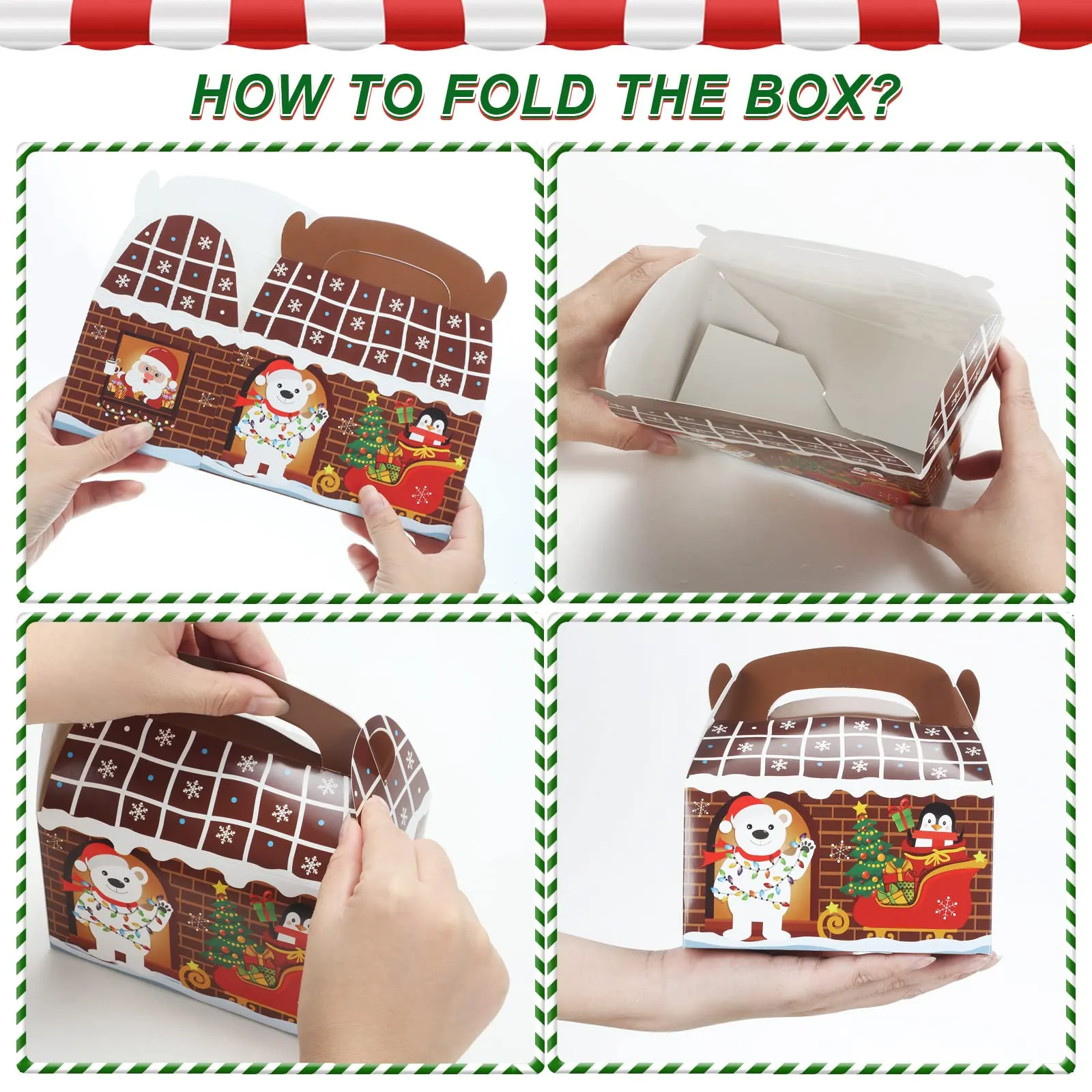 christmas treat boxes 3d gingerbread house cardboard cookie goody gable candy bags with handles xmas paper gift boxes for holiday christmas party favor supplies 6 x 3.5 x 3.5 inch