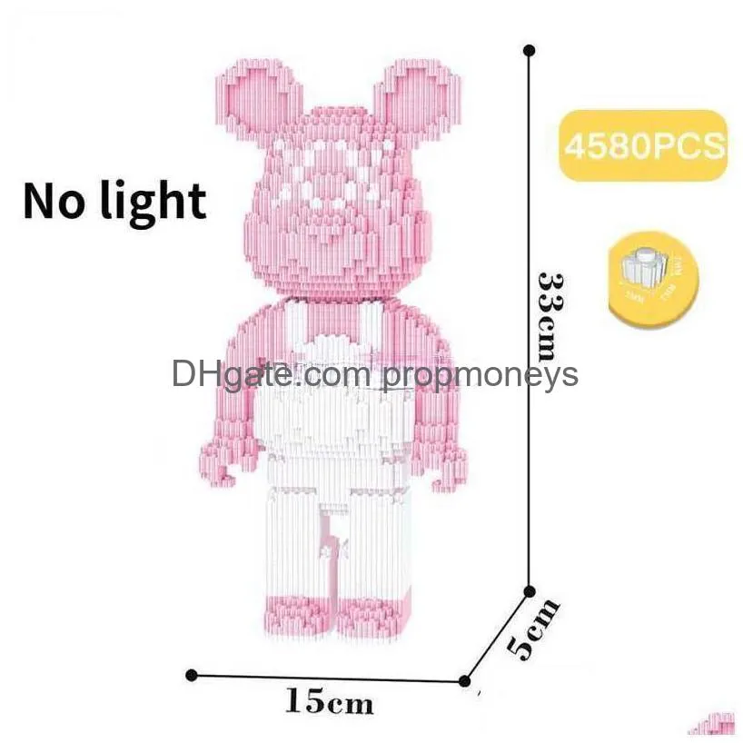 Blocks Blocks Cartoon Mini Love Violent Bear Bearbrick Colour Model With Light Building Block Micro Diamond Bricks Kids Toys Birthday Dhcak