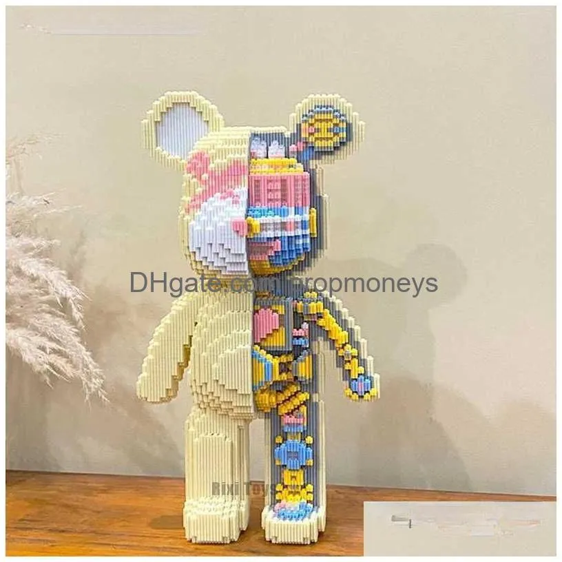 Blocks Blocks Creative Half Anatomy Bear Nano Building Cartoon Colour With Der Model Mini Diamond Bricks Toys For Children Drop Delive Dhsfk
