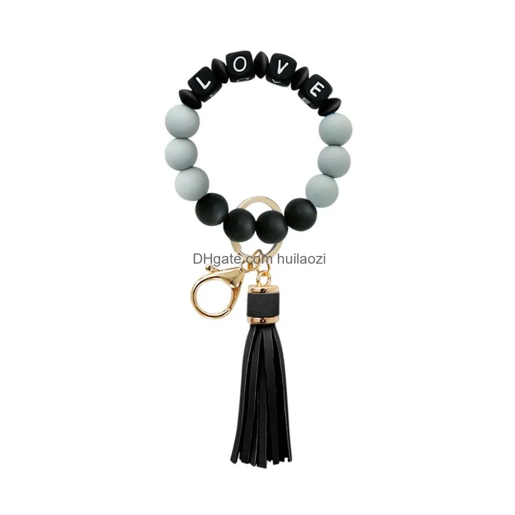 silicone love beads tassel charm bracelet key rings wrap wristband keychain hangs fashion jewelry will and sandy