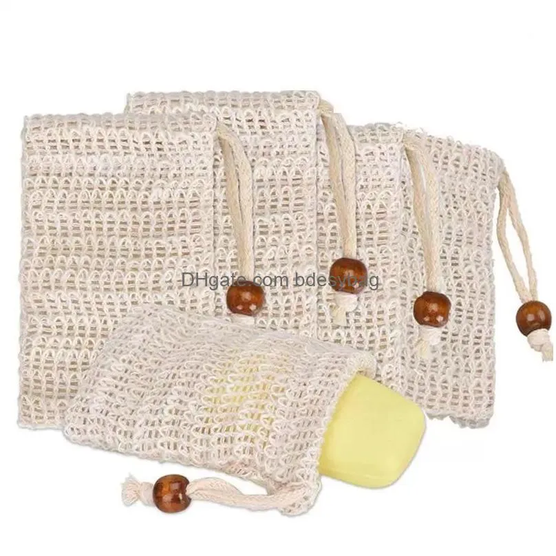 natural exfoliating mesh soap saver brush sisal bag pouch holder for shower bath foaming and drying