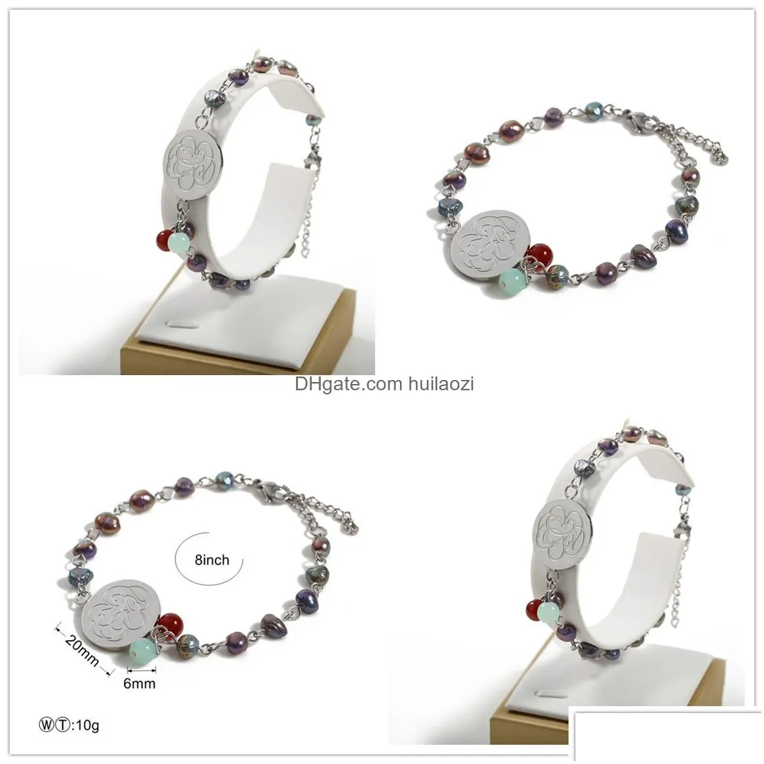 natural colored pearl beaded bracelet bangles pulsera de oso stainless charms