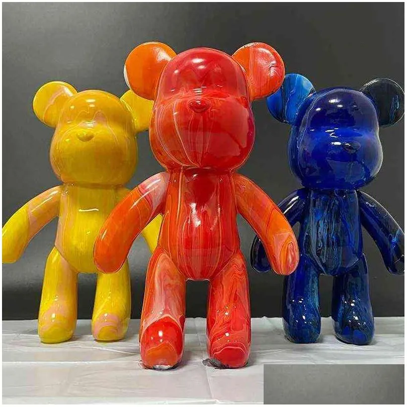 diy fluid bear sculpture handmade parent-child toy 23cm graffiti painting bearbrick doll fluid violent bear toy gift home decor t220731