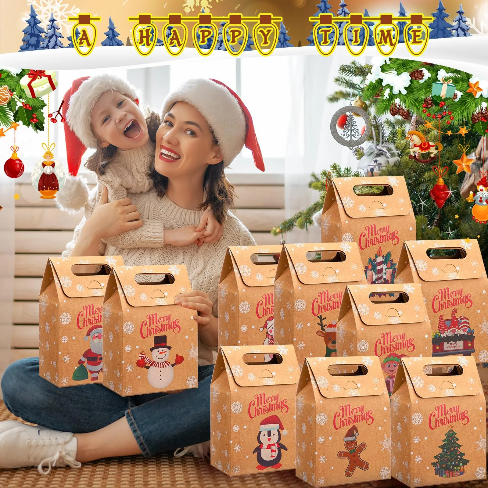 christmas kraft paper gift boxes xmas treat boxes goodies candy bags 6.1 x 3.9 x 2.4 inch bulk xmas party favor gift wrapping boxes for kids christmas party supplies decoration