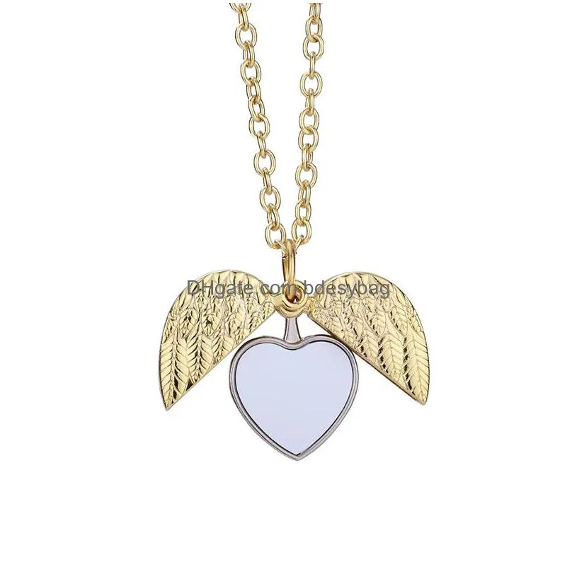 party favor sublimation heart wings necklace metal european and american jewelry dice square pendant necklace